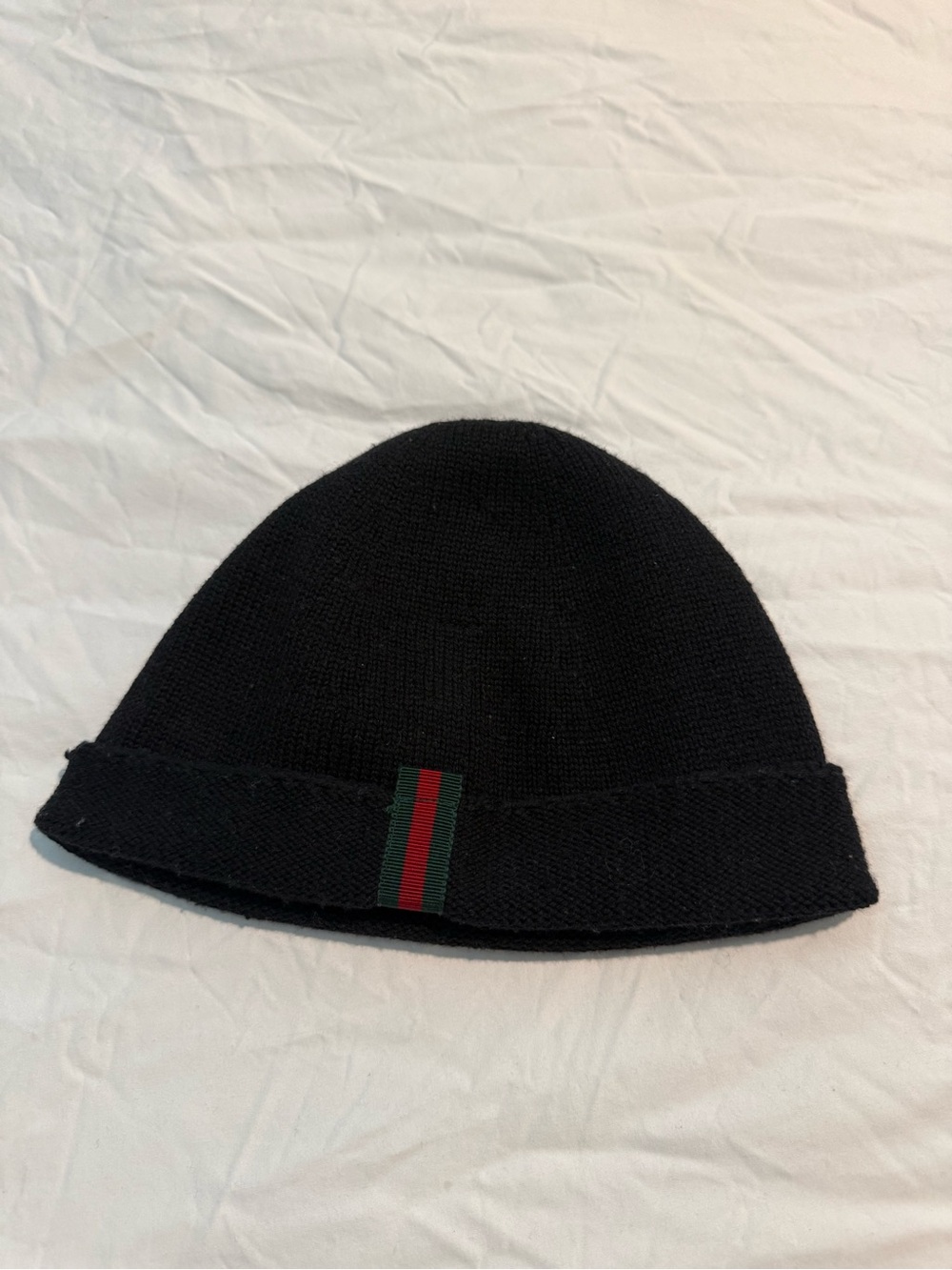 Gucci Black Men's Knit Beanie with Green-Red Stripe - Picture 2 of 8